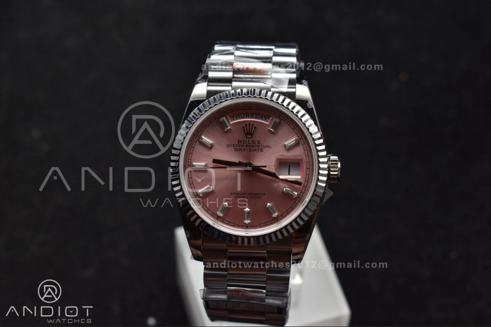 DayDate 36 SS QF Best Edition 904L Steel Pink Diamond Dial on President Bracelet vr3255 V5 (Gain Weight) OnTrend 687