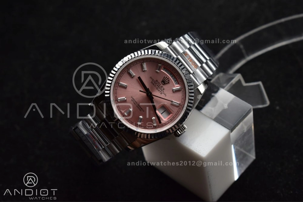 DayDate 36 SS QF Best Edition 904L Steel Pink Diamond Dial on President Bracelet vr3255 V5 (Gain Weight) OnTrend 687