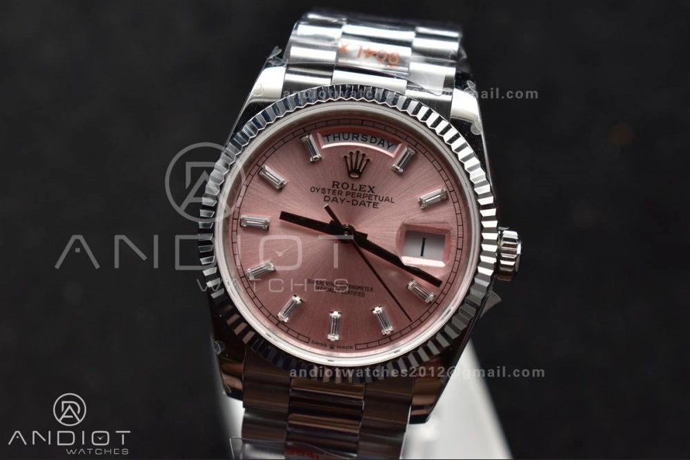 DayDate 36 SS QF Best Edition 904L Steel Pink Diamond Dial on President Bracelet vr3255 V5 (Gain Weight) OnTrend 687