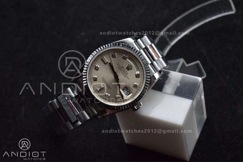 Breathable DayDate 36 SS QF Best Edition 904L Steel Silver Diamond Dial on President Bracelet vr3255 V5 (Gain Weight) 690