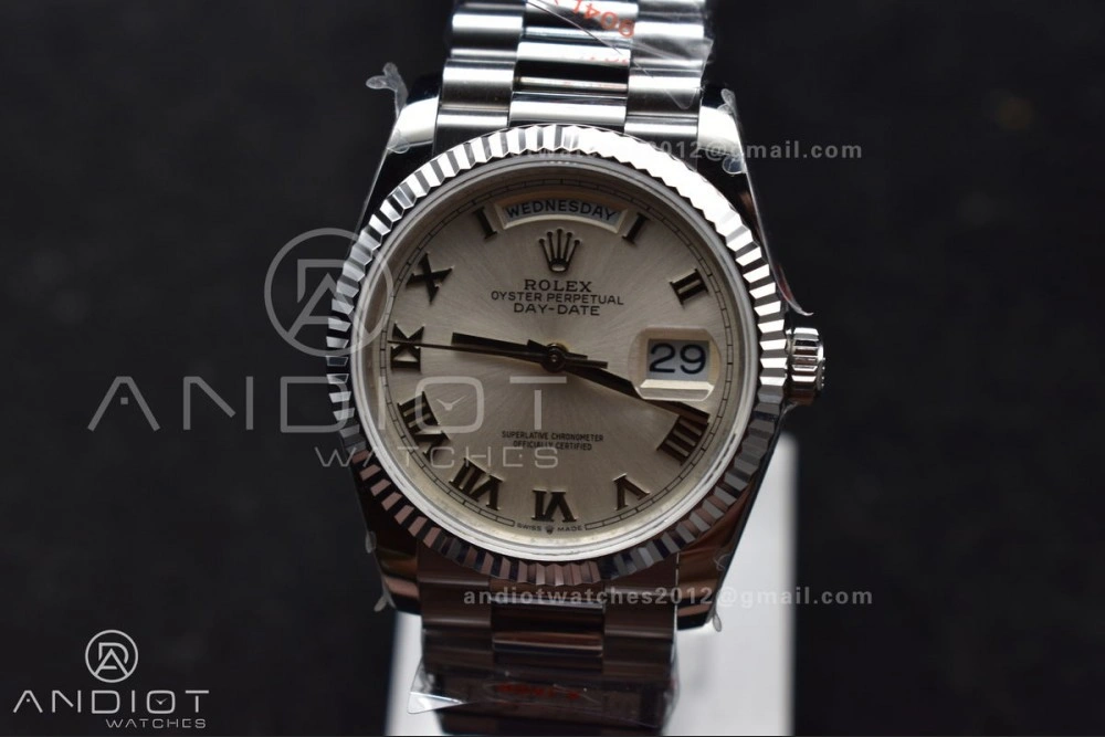 DayDate 36 SS QF Best Edition 904L Steel White Dial Roman Stick on President Bracelet vr3255 V5 (Gain Weight) Unisex 688