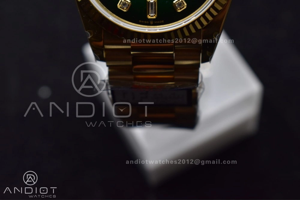 SunProtective DayDate 36 YG QF Best Edition 904L Steel Faded Green Dial with Square Diamond on President Bracelet vr3255 V5 (Gain Weight) 692