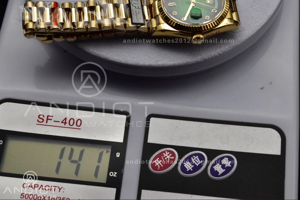 SunProtective DayDate 36 YG QF Best Edition 904L Steel Faded Green Dial with Square Diamond on President Bracelet vr3255 V5 (Gain Weight) 692
