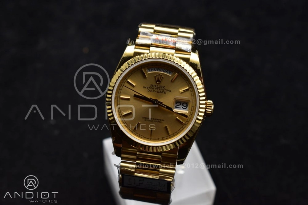 DayDate 36 YG QF Best Edition 904L Steel Gold Dial on President Bracelet vr3255 V5 (Gain Weight) Seasonal 696