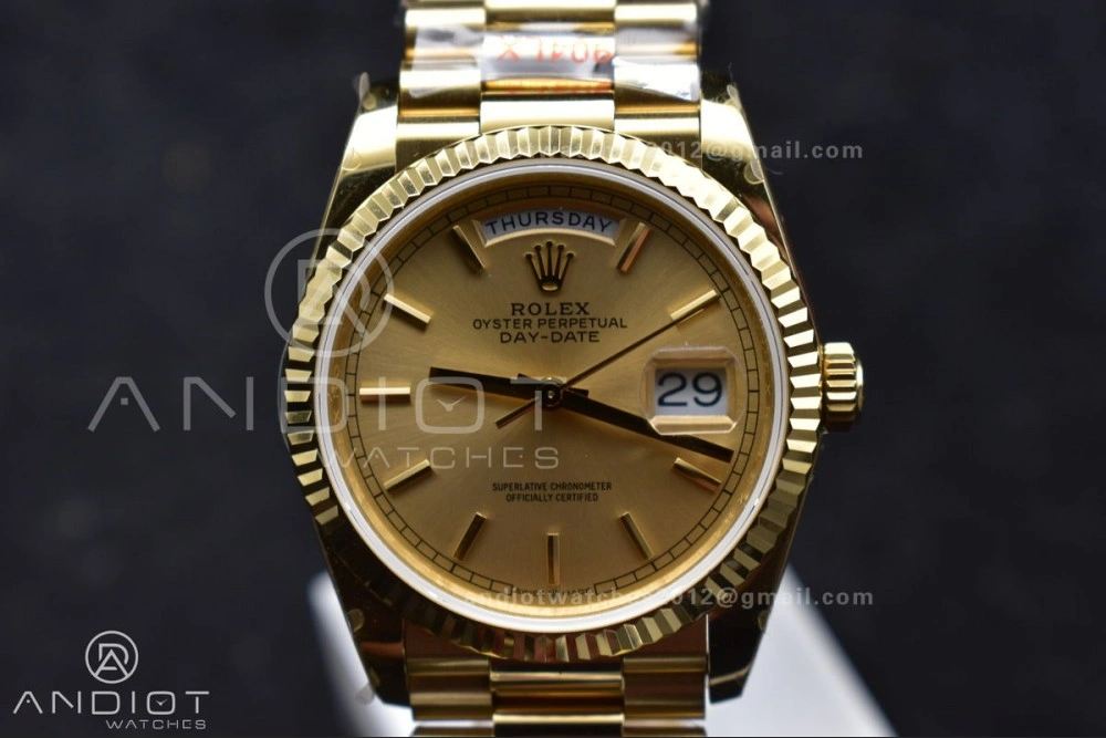 DayDate 36 YG QF Best Edition 904L Steel Gold Dial on President Bracelet vr3255 V5 (Gain Weight) Seasonal 696