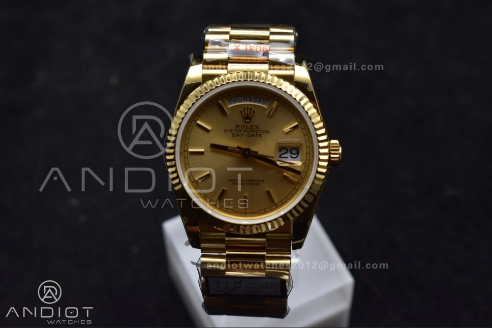 DayDate 36 YG QF Best Edition 904L Steel Gold Dial on President Bracelet vr3255 V5 (Gain Weight) Seasonal 696