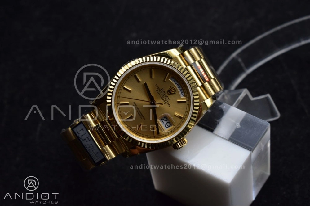 DayDate 36 YG QF Best Edition 904L Steel Gold Dial on President Bracelet vr3255 V5 (Gain Weight) Seasonal 696