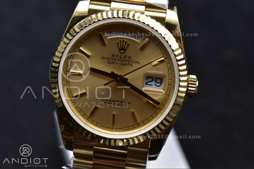 DayDate 36 YG QF Best Edition 904L Steel Gold Dial on President Bracelet vr3255 V5 (Gain Weight) Seasonal 696