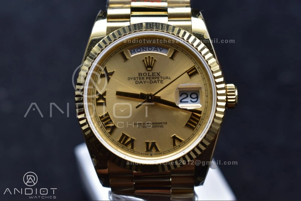 Colorful DayDate 36 YG QF Best Edition 904L Steel Gold Dial with Roman Mark on President Bracelet vr3255 V5 (Gain Weight) 691