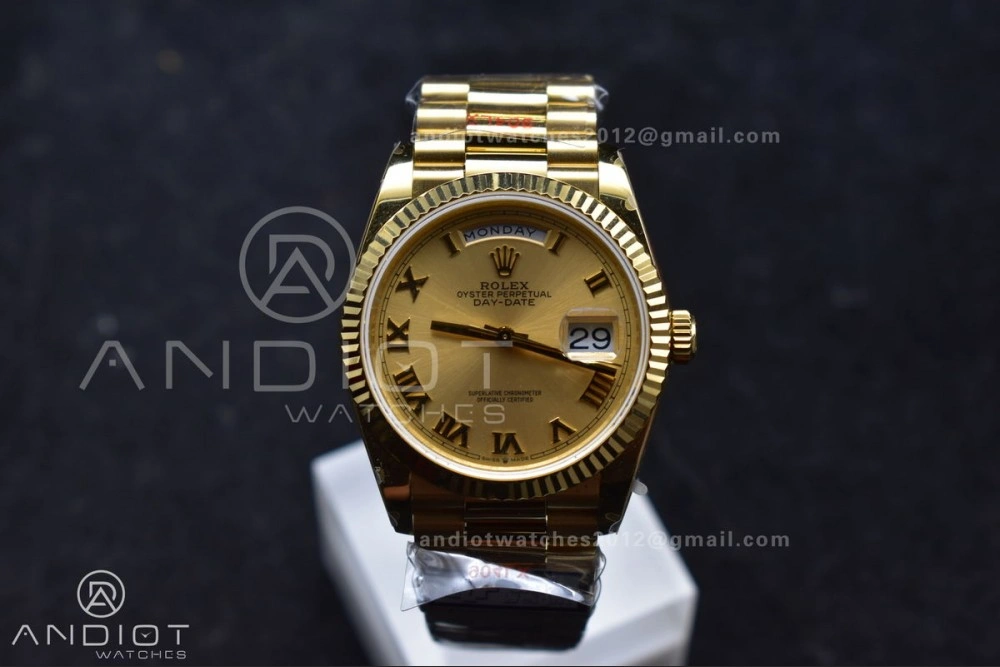 Colorful DayDate 36 YG QF Best Edition 904L Steel Gold Dial with Roman Mark on President Bracelet vr3255 V5 (Gain Weight) 691