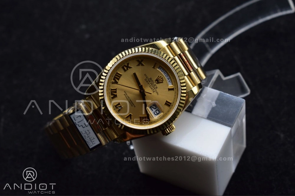 Colorful DayDate 36 YG QF Best Edition 904L Steel Gold Dial with Roman Mark on President Bracelet vr3255 V5 (Gain Weight) 691