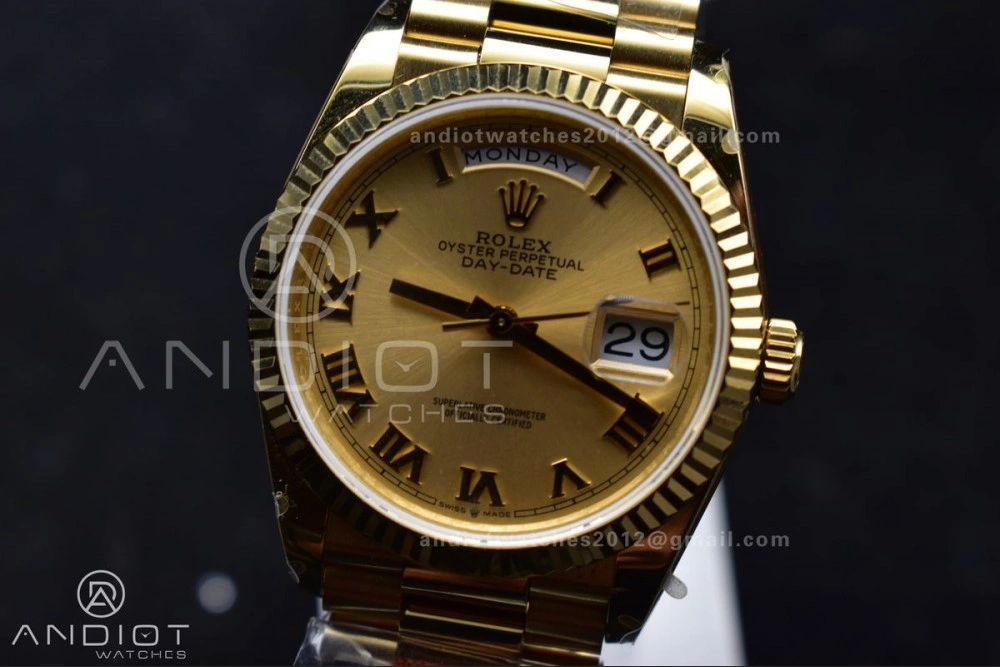 Colorful DayDate 36 YG QF Best Edition 904L Steel Gold Dial with Roman Mark on President Bracelet vr3255 V5 (Gain Weight) 691