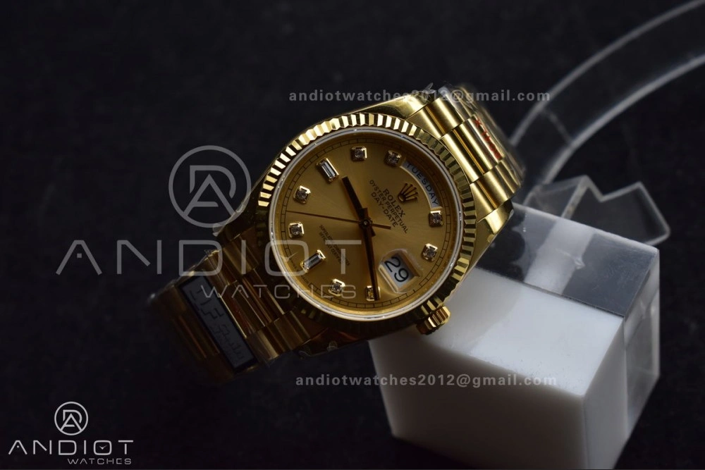 DayDate 36 YG QF Best Edition 904L Steel Gold Dial with Square Diamond on President Bracelet vr3255 V5 (Gain Weight) ZipUp 695