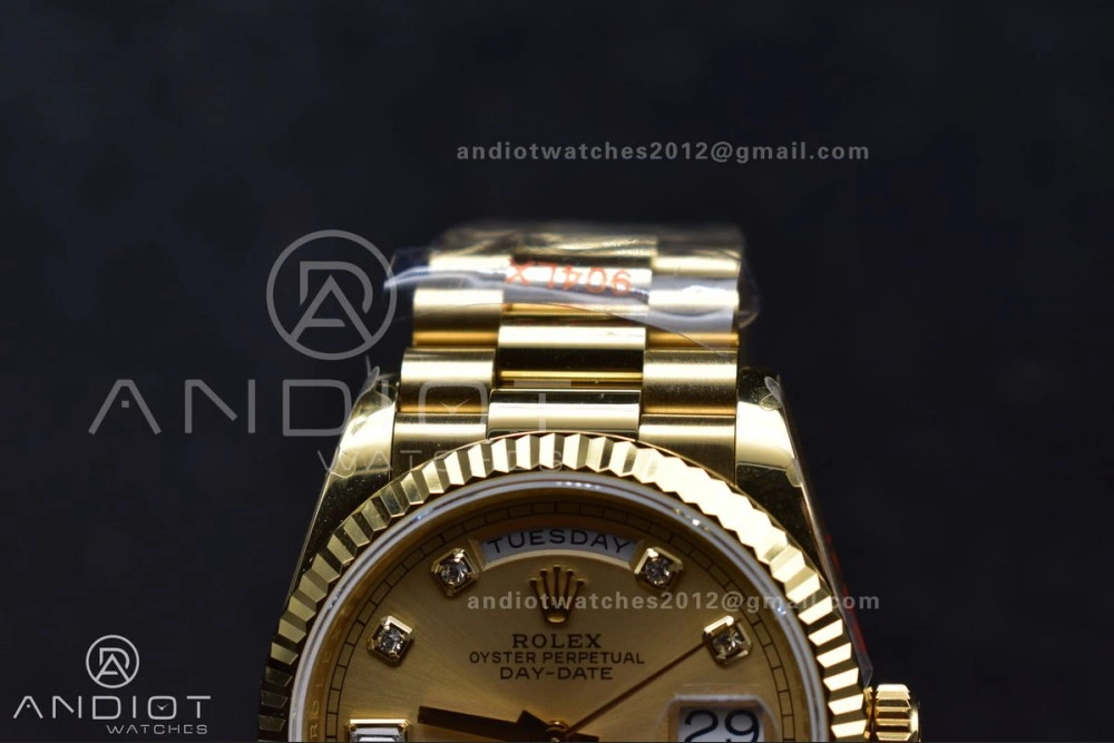 DayDate 36 YG QF Best Edition 904L Steel Gold Dial with Square Diamond on President Bracelet vr3255 V5 (Gain Weight) ZipUp 695
