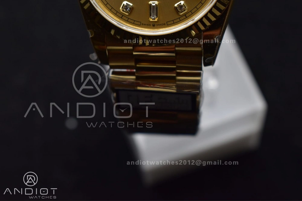 DayDate 36 YG QF Best Edition 904L Steel Gold Dial with Square Diamond on President Bracelet vr3255 V5 (Gain Weight) ZipUp 695