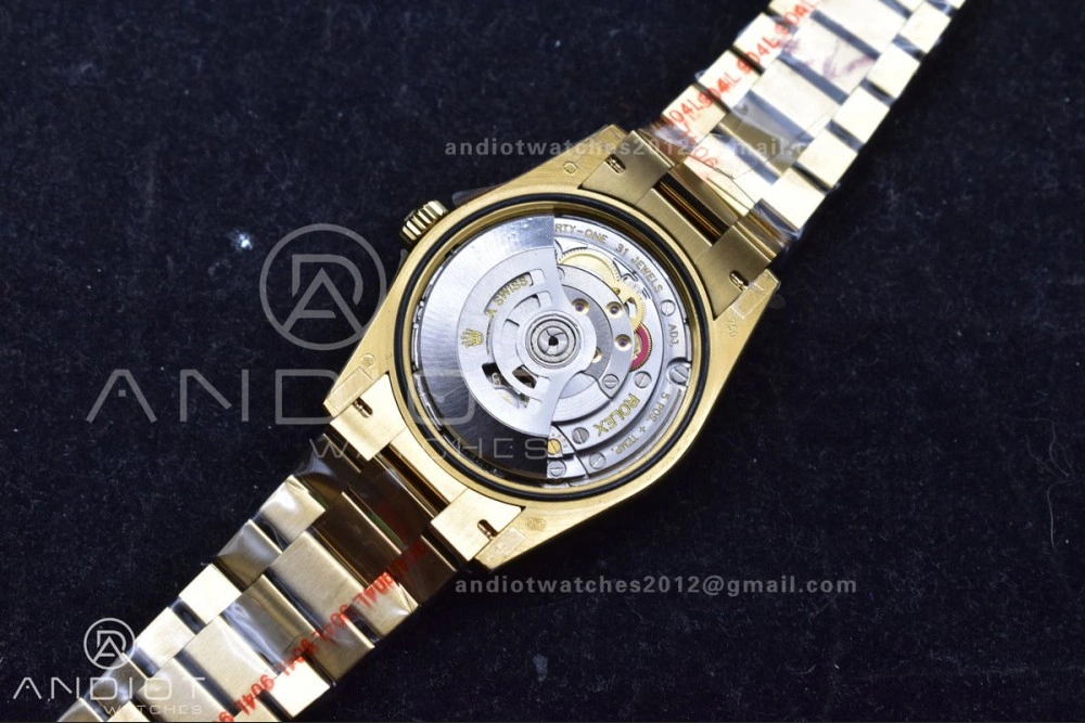 NewStyle DayDate 36 YG QF Best Edition 904L Steel Green Dial with Stick Diamond on President Bracelet vr3255 V5 (Gain Weight) 697