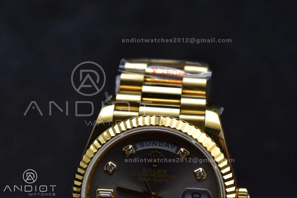 DayDate 36 YG QF Best Edition 904L Steel Grey Dial with Square Diamond on President Bracelet vr3255 V5 (Gain Weight) Sophisticated 698