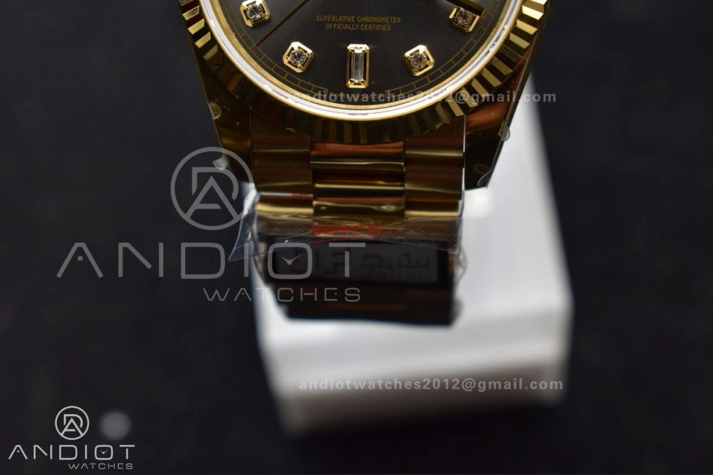 DayDate 36 YG QF Best Edition 904L Steel Grey Dial with Square Diamond on President Bracelet vr3255 V5 (Gain Weight) Sophisticated 698