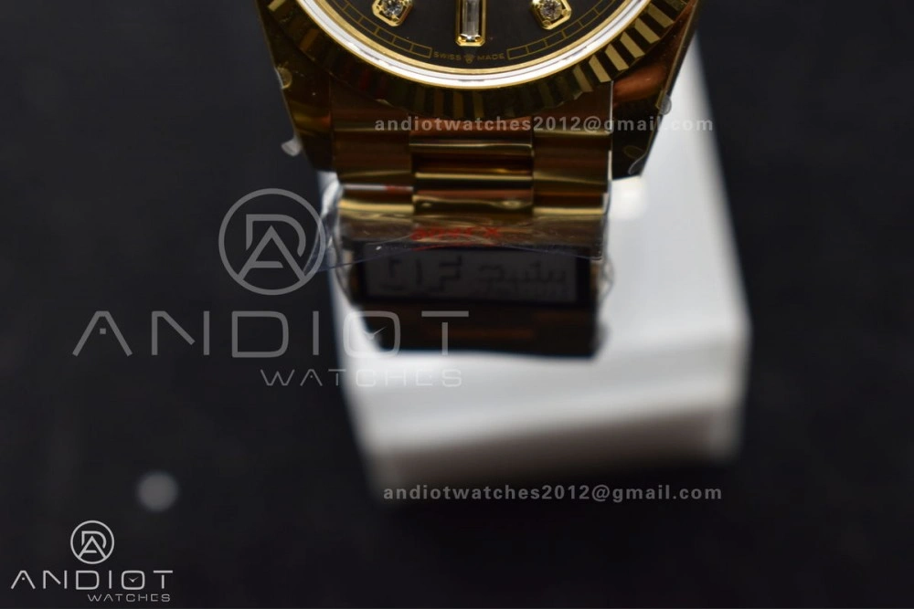 DayDate 36 YG QF Best Edition 904L Steel Grey Dial with Square Diamond on President Bracelet vr3255 V5 (Gain Weight) Sophisticated 698