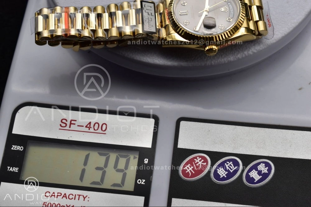 DayDate 36 YG QF Best Edition 904L Steel Grey Dial with Square Diamond on President Bracelet vr3255 V5 (Gain Weight) Sophisticated 698