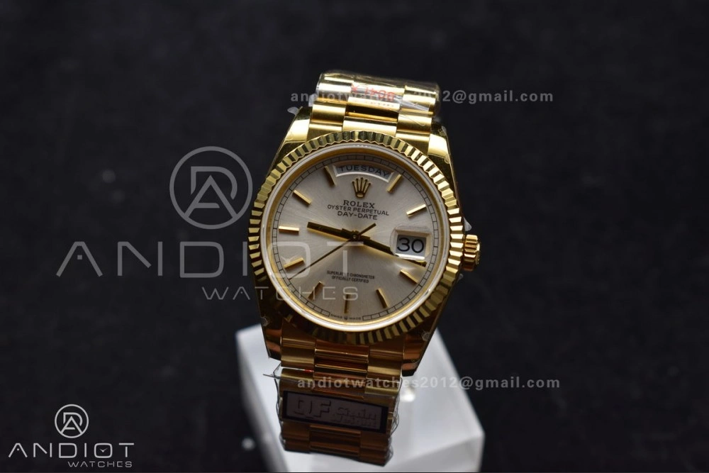 Practical DayDate 36 YG QF Best Edition 904L Steel Silver Dial on President Bracelet vr3255 V5 (Gain Weight) 693