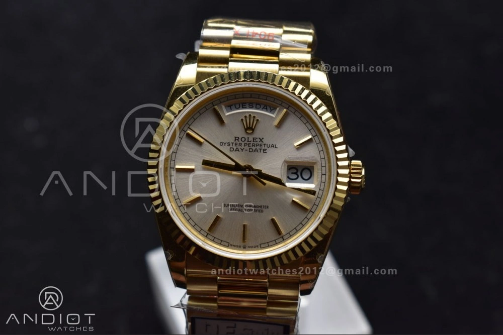 Practical DayDate 36 YG QF Best Edition 904L Steel Silver Dial on President Bracelet vr3255 V5 (Gain Weight) 693