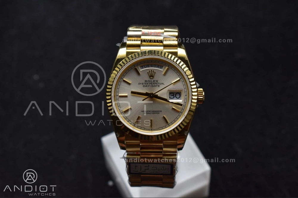 Practical DayDate 36 YG QF Best Edition 904L Steel Silver Dial on President Bracelet vr3255 V5 (Gain Weight) 693