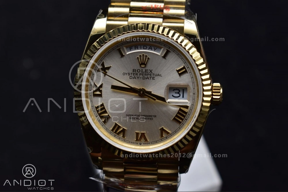 Durable DayDate 36 YG QF Best Edition 904L Steel Silver Dial with Roman Markers on President Bracelet vr3255 V5 (Gain Weight) 699
