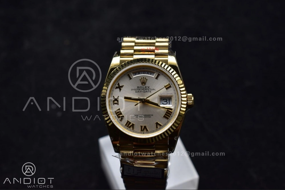 Durable DayDate 36 YG QF Best Edition 904L Steel Silver Dial with Roman Markers on President Bracelet vr3255 V5 (Gain Weight) 699