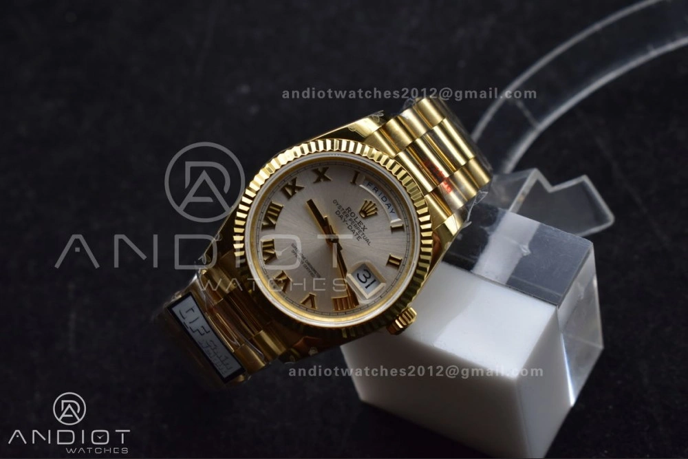 Durable DayDate 36 YG QF Best Edition 904L Steel Silver Dial with Roman Markers on President Bracelet vr3255 V5 (Gain Weight) 699