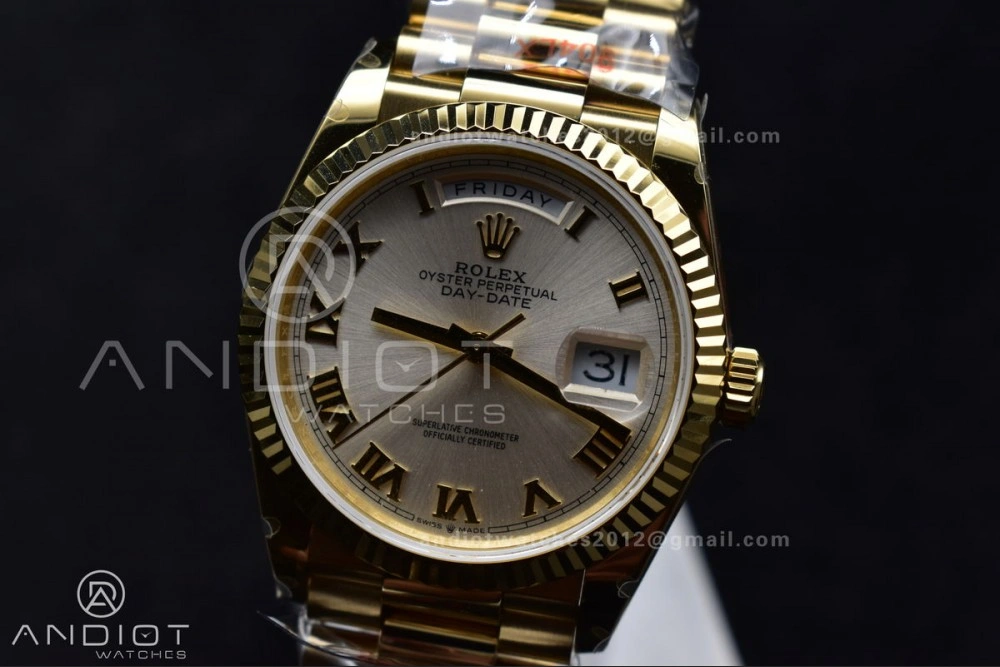 Durable DayDate 36 YG QF Best Edition 904L Steel Silver Dial with Roman Markers on President Bracelet vr3255 V5 (Gain Weight) 699