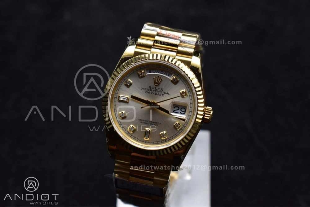 DayDate 36 YG QF Best Edition 904L Steel Silver Dial with Square Diamond on President Bracelet vr3255 V5 (Gain Weight) Comfortable 702