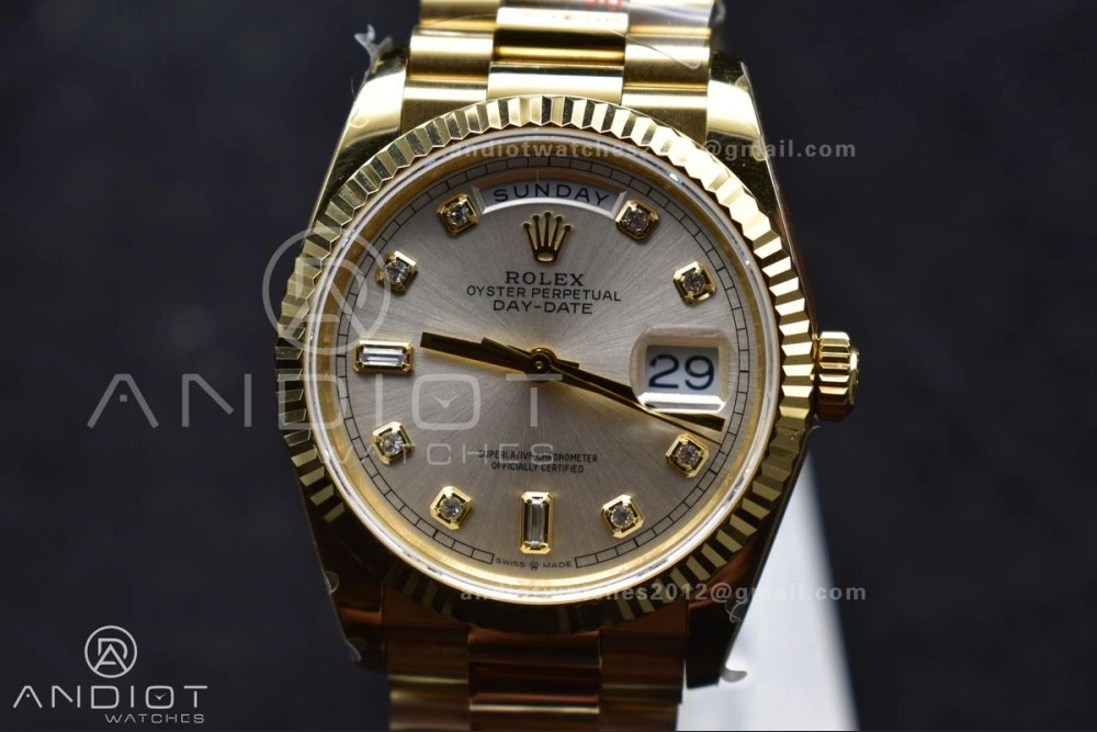DayDate 36 YG QF Best Edition 904L Steel Silver Dial with Square Diamond on President Bracelet vr3255 V5 (Gain Weight) Comfortable 702