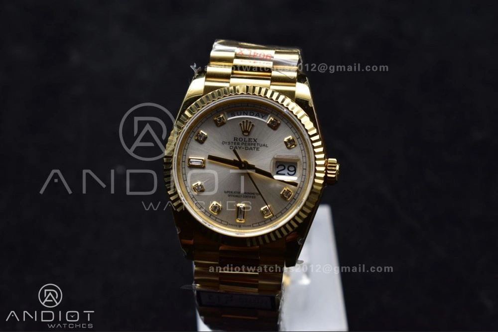 DayDate 36 YG QF Best Edition 904L Steel Silver Dial with Square Diamond on President Bracelet vr3255 V5 (Gain Weight) Comfortable 702