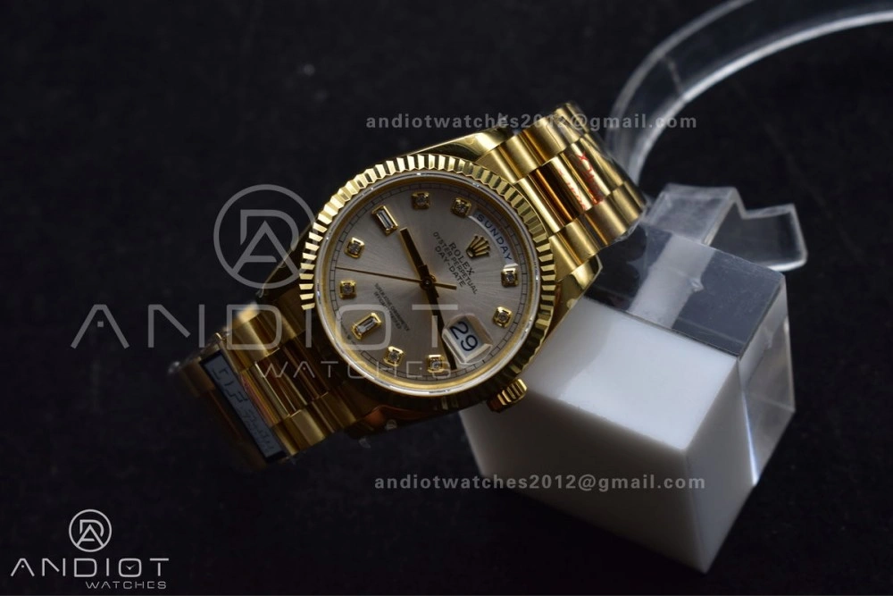 DayDate 36 YG QF Best Edition 904L Steel Silver Dial with Square Diamond on President Bracelet vr3255 V5 (Gain Weight) Comfortable 702