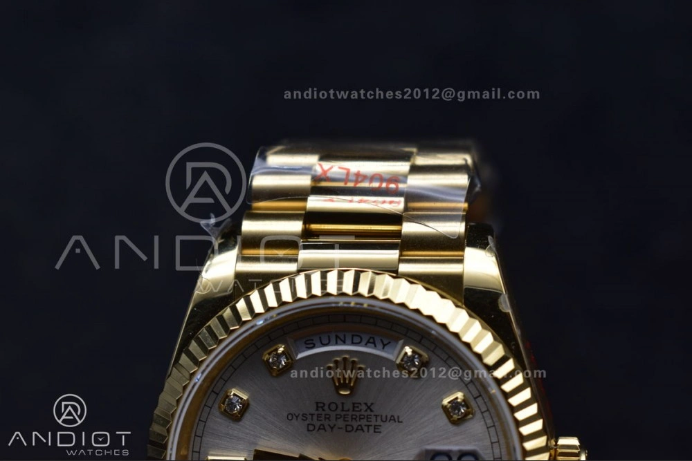 DayDate 36 YG QF Best Edition 904L Steel Silver Dial with Square Diamond on President Bracelet vr3255 V5 (Gain Weight) Comfortable 702