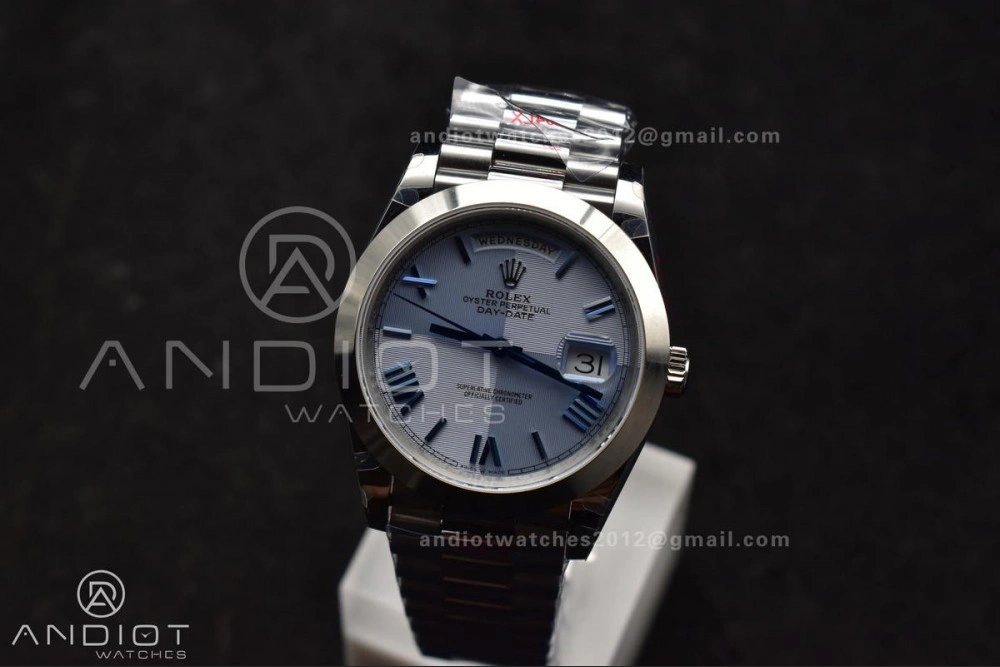 DayDate 40 GMF Tungsten Weighted 904L Steel Blue Dial Roman Markers On President Bracelet A3255 V Trendsetting 703