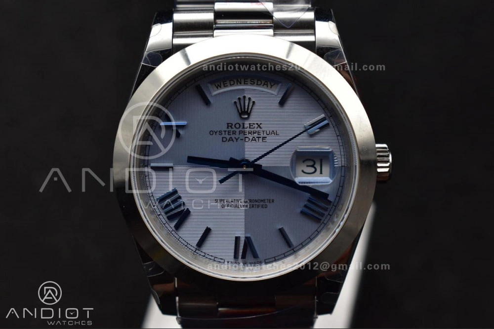 DayDate 40 GMF Tungsten Weighted 904L Steel Blue Dial Roman Markers On President Bracelet A3255 V Trendsetting 703