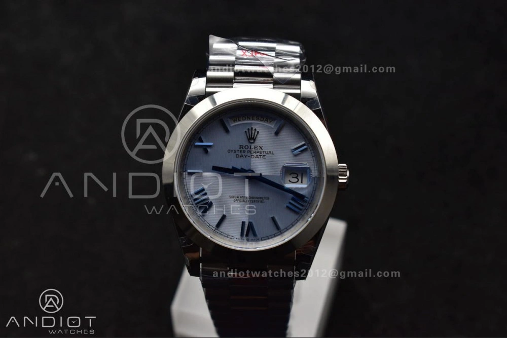 DayDate 40 GMF Tungsten Weighted 904L Steel Blue Dial Roman Markers On President Bracelet A3255 V Trendsetting 703