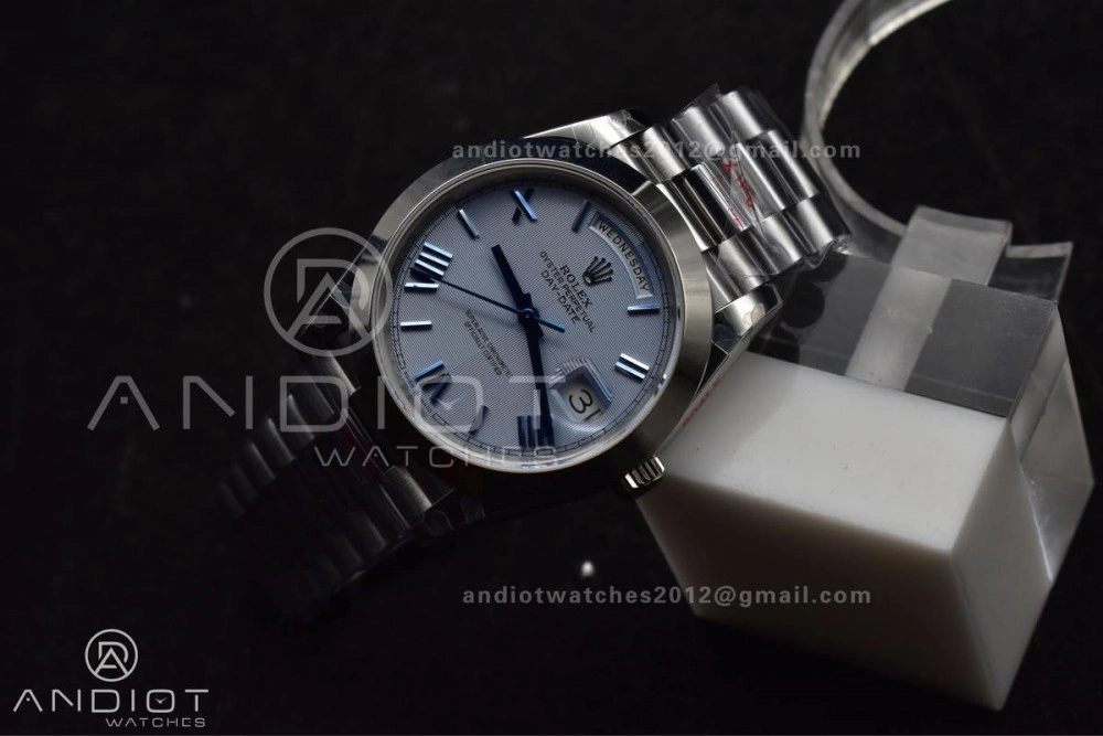 DayDate 40 GMF Tungsten Weighted 904L Steel Blue Dial Roman Markers On President Bracelet A3255 V Trendsetting 703