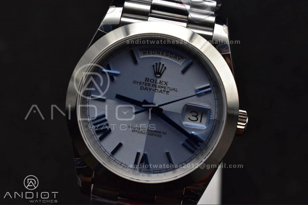 DayDate 40 GMF Tungsten Weighted 904L Steel Blue Dial Roman Markers On President Bracelet A3255 V Trendsetting 703