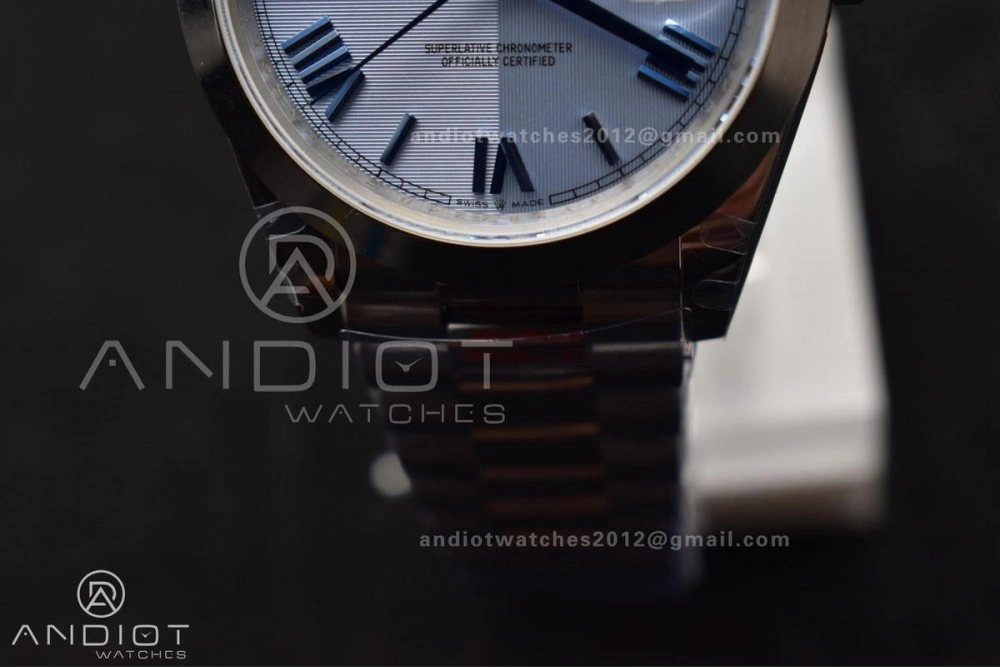 DayDate 40 GMF Tungsten Weighted 904L Steel Blue Dial Roman Markers On President Bracelet A3255 V Trendsetting 703