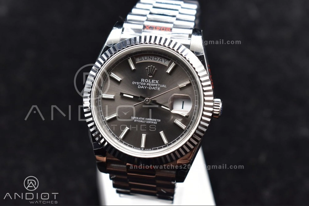 DayDate 40 GMF Tungsten Weighted 904L Steel Grey Dial Stick Markers On President Bracelet A2836 V Stretchable 704
