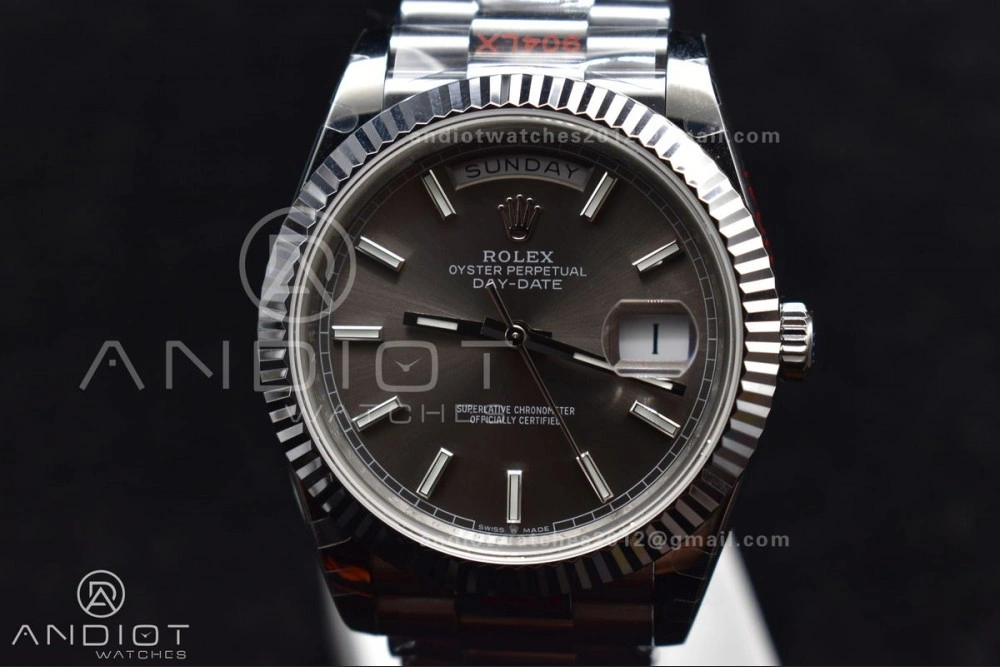 DayDate 40 GMF Tungsten Weighted 904L Steel Grey Dial Stick Markers On President Bracelet A2836 V Stretchable 704
