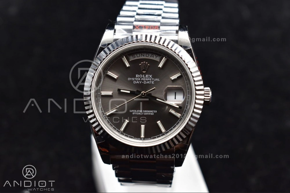 DayDate 40 GMF Tungsten Weighted 904L Steel Grey Dial Stick Markers On President Bracelet A2836 V Stretchable 704