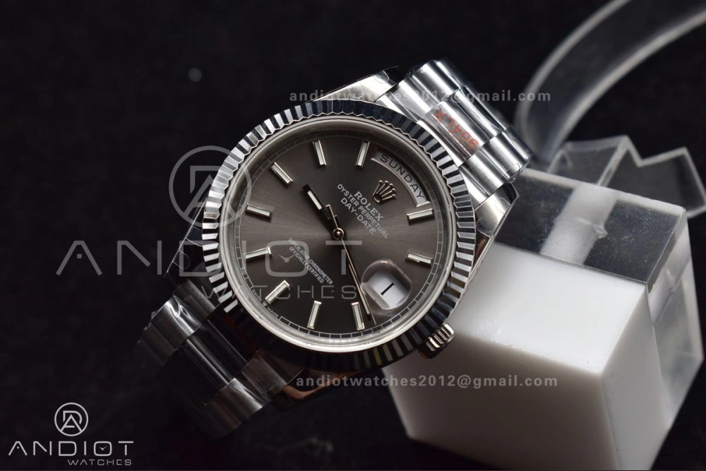 DayDate 40 GMF Tungsten Weighted 904L Steel Grey Dial Stick Markers On President Bracelet A2836 V Stretchable 704
