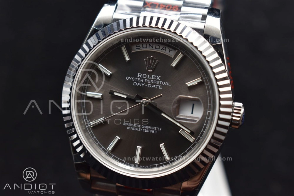 DayDate 40 GMF Tungsten Weighted 904L Steel Grey Dial Stick Markers On President Bracelet A2836 V Stretchable 704