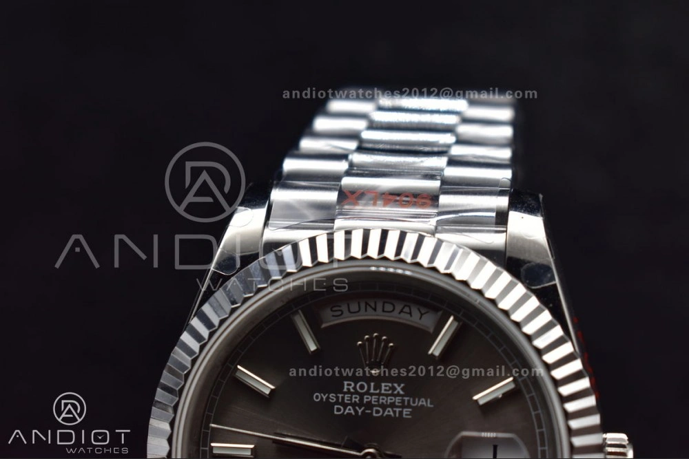 DayDate 40 GMF Tungsten Weighted 904L Steel Grey Dial Stick Markers On President Bracelet A2836 V Stretchable 704