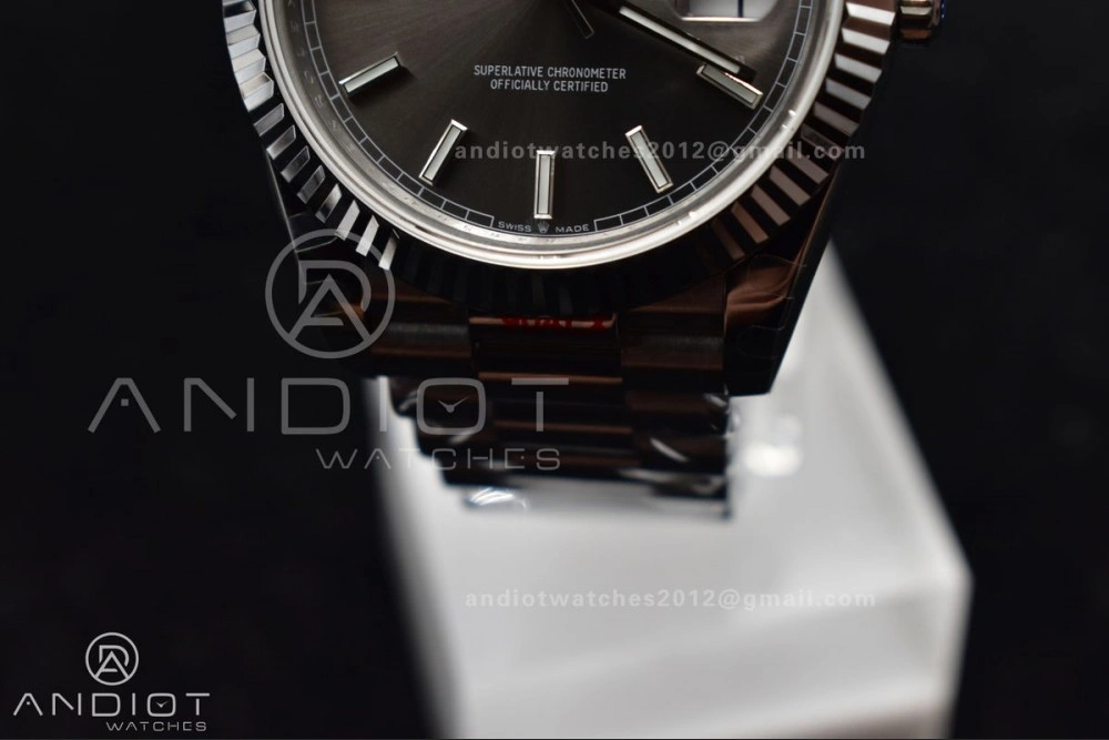 DayDate 40 GMF Tungsten Weighted 904L Steel Grey Dial Stick Markers On President Bracelet A2836 V Stretchable 704