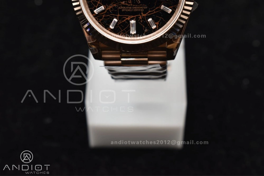 Bright DayDate 40 RG GMF 904L Steel Meteorite Dial Crystal Markers On President Bracelet A 706